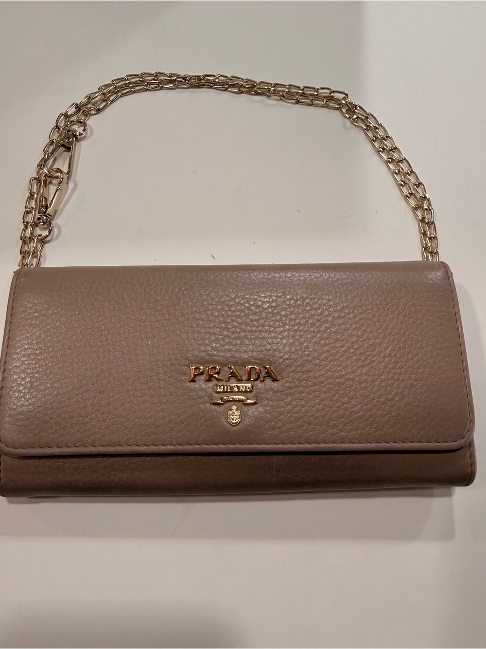 Prada Milano Vitello Grain Leather Continental Wallet Blush Pink Gold Logo